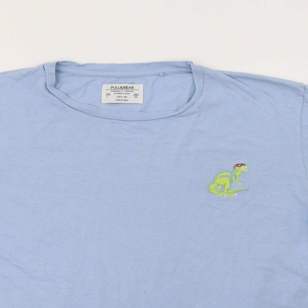 Pull & Bear Mens Blue  Cotton  T-Shirt Size L Crew Neck