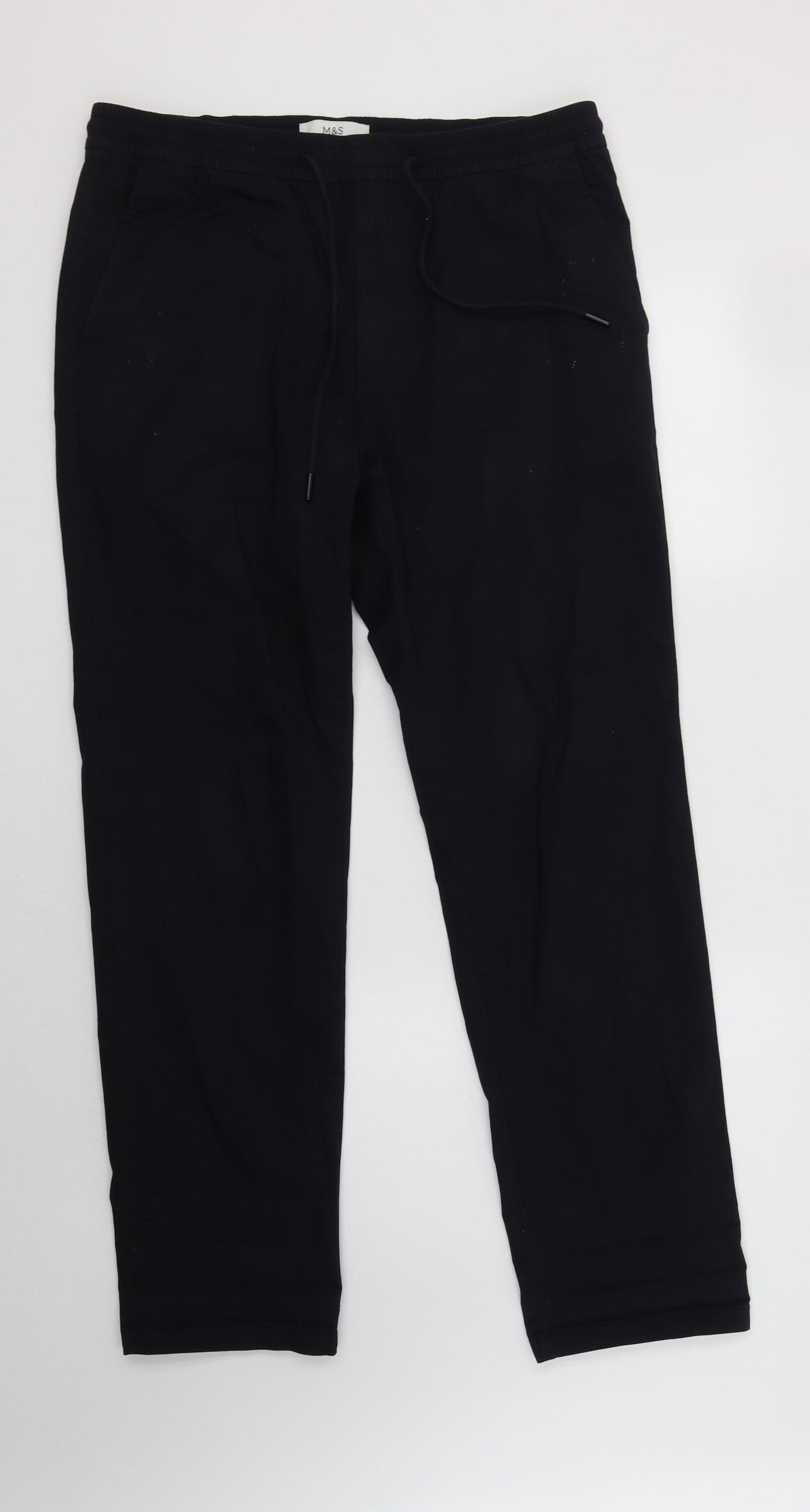 M&S Mens Black  Cotton Jogger Trousers Size M L32 in Regular Drawstring