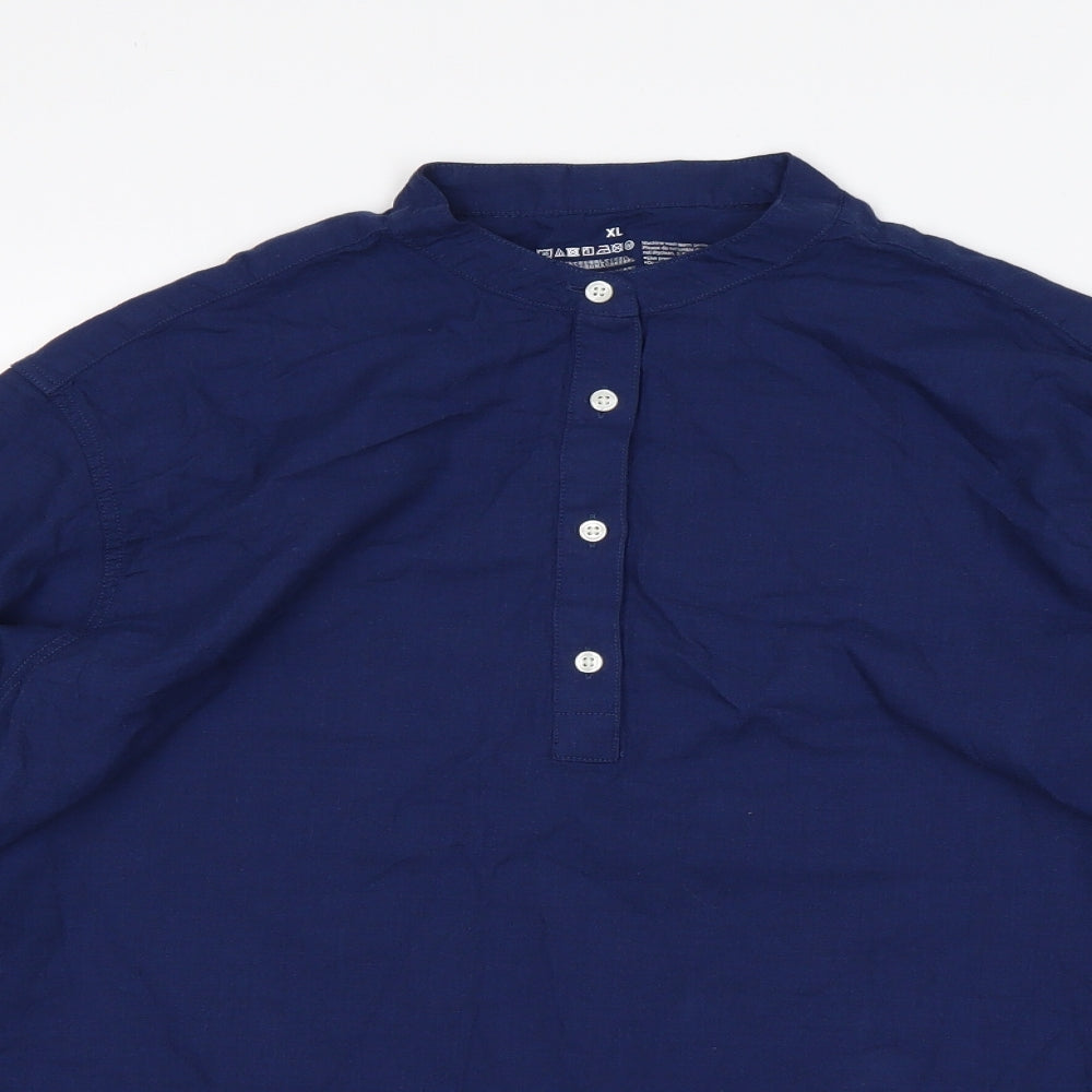 Preworn Womens Blue  Cotton Basic Blouse Size XL Round Neck