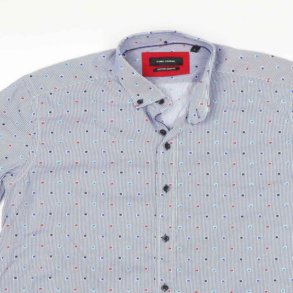 Guide London Womens Multicoloured Striped Cotton Basic Button-Up Size L Collared