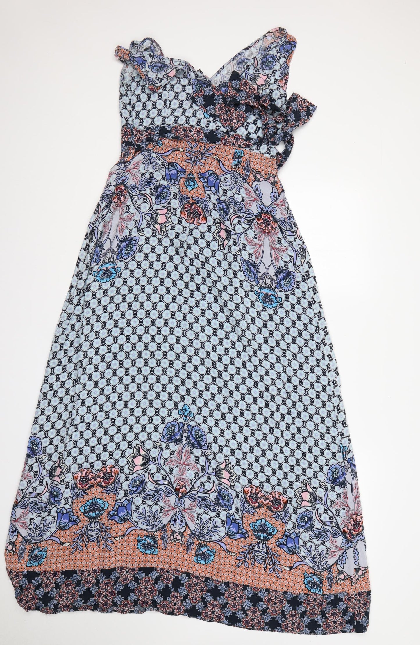 Warehouse Womens Multicoloured Floral Viscose A-Line  Size 12  V-Neck