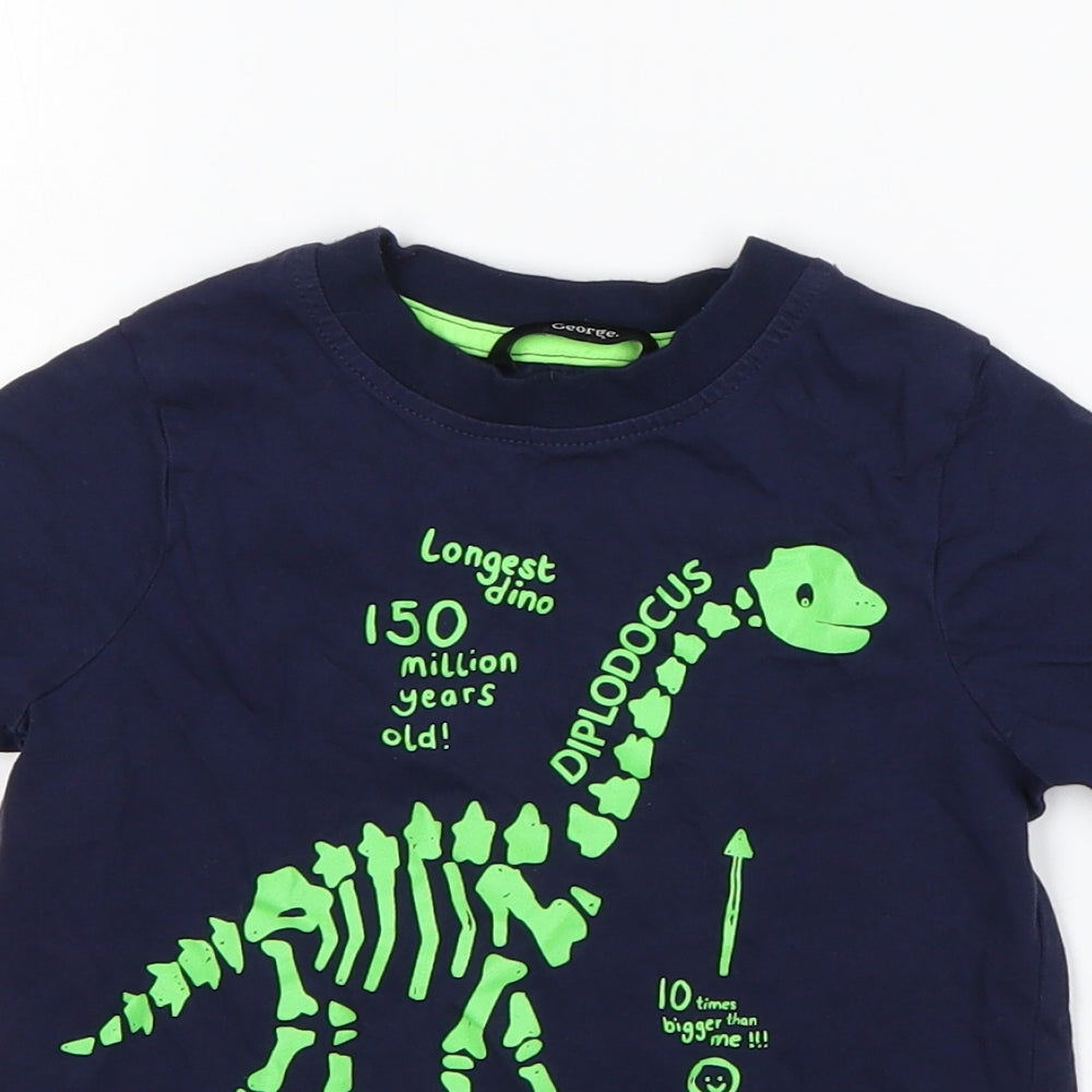 George Boys Blue  Cotton Basic T-Shirt Size 3-4 Years Round Neck  - Dinosaur print