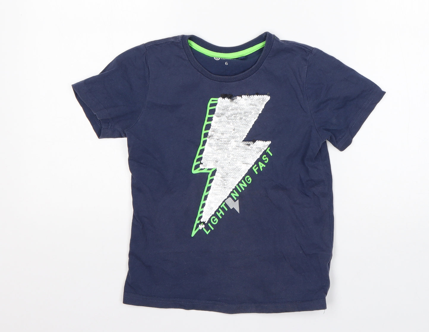 B Collection Boys Blue  Cotton Basic T-Shirt Size 6 Years Round Neck