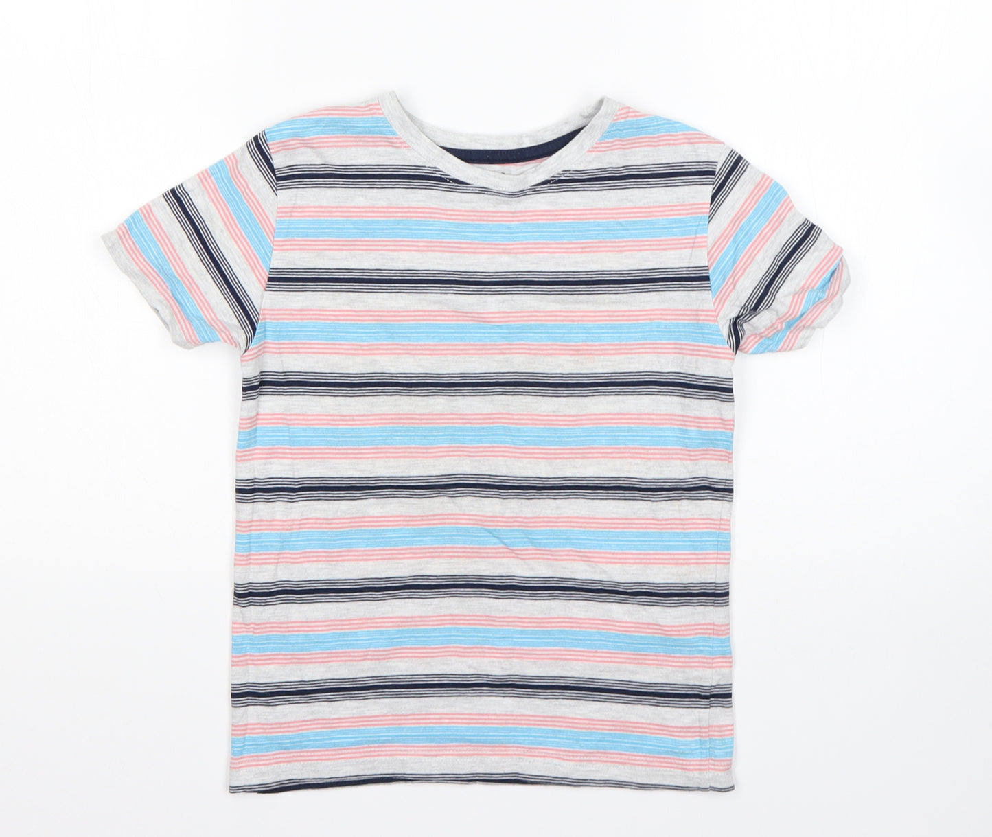 Primark Boys Multicoloured Striped Cotton Basic T-Shirt Size 7-8 Years Round Neck