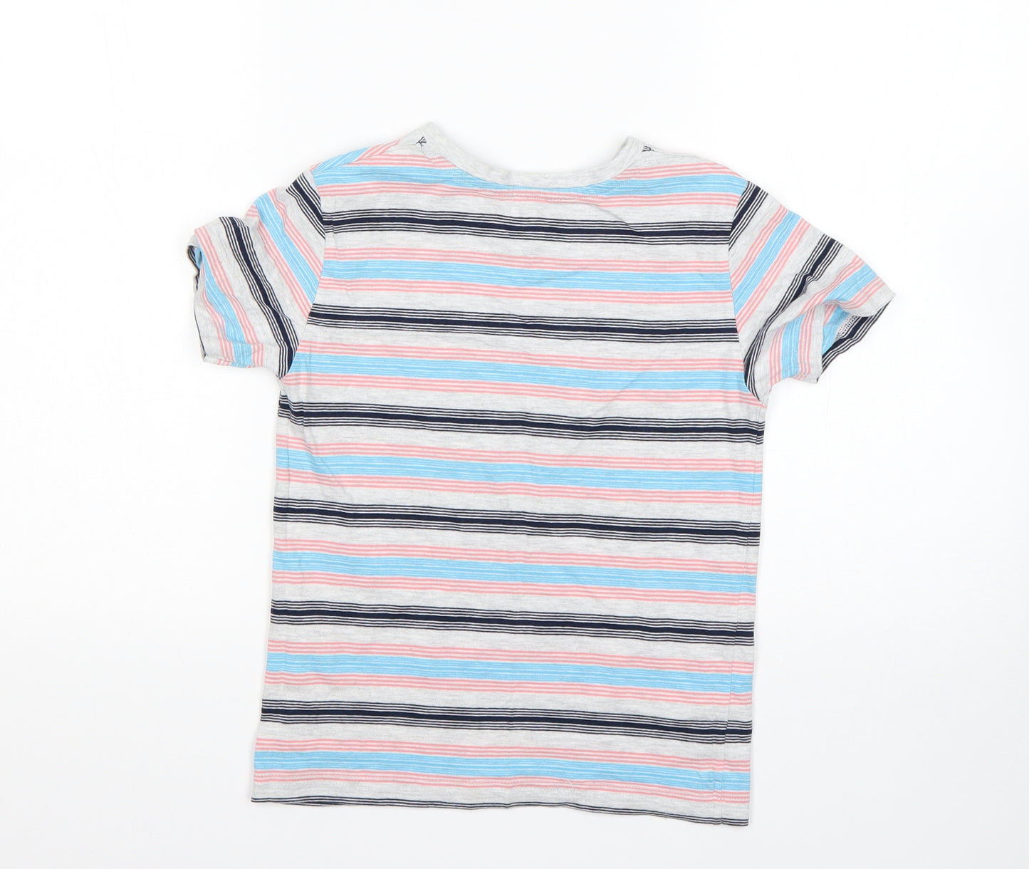 Primark Boys Multicoloured Striped Cotton Basic T-Shirt Size 7-8 Years Round Neck