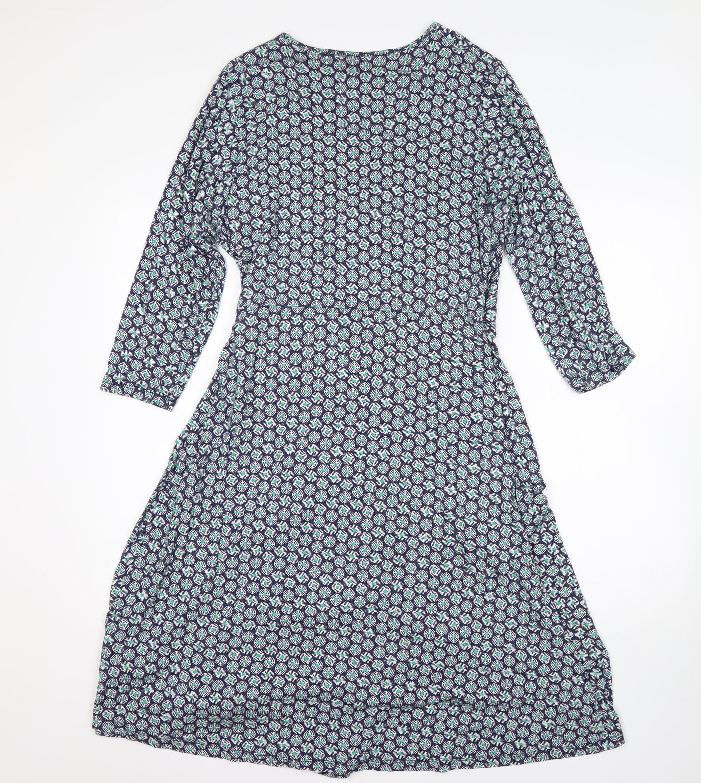 M&S Womens Multicoloured Geometric Viscose A-Line  Size 14  V-Neck