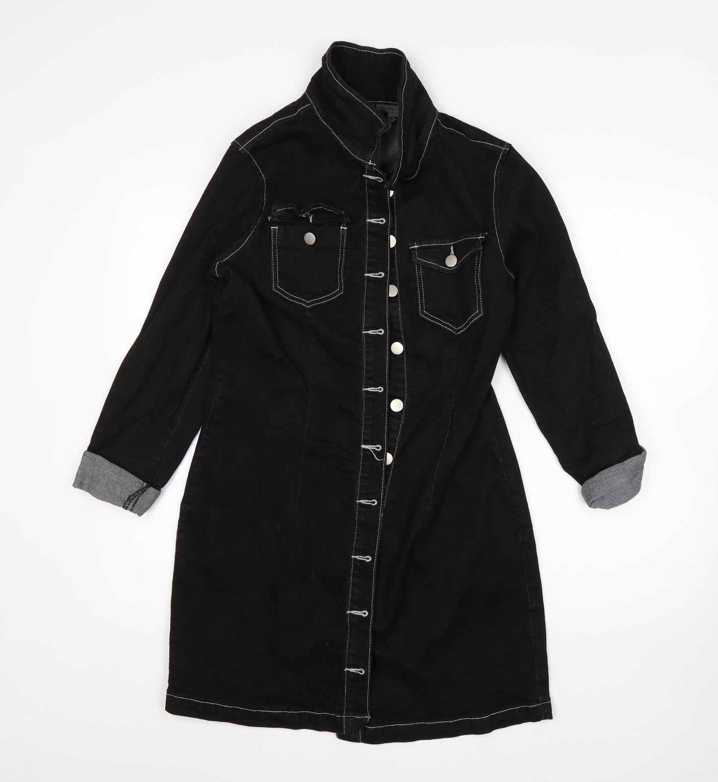 Boohoo Womens Black  Cotton Shirt Dress  Size 14  Collared
