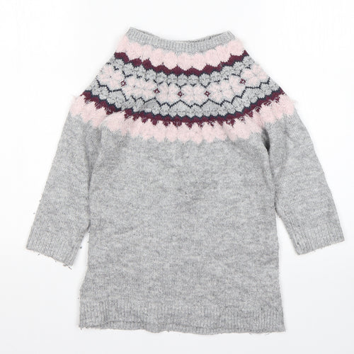 Primark Girls Multicoloured Round Neck Argyle/Diamond Acrylic Pullover Jumper Size 5-6 Years