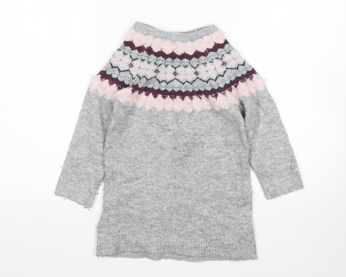 Primark Girls Multicoloured Round Neck Argyle/Diamond Acrylic Pullover Jumper Size 5-6 Years