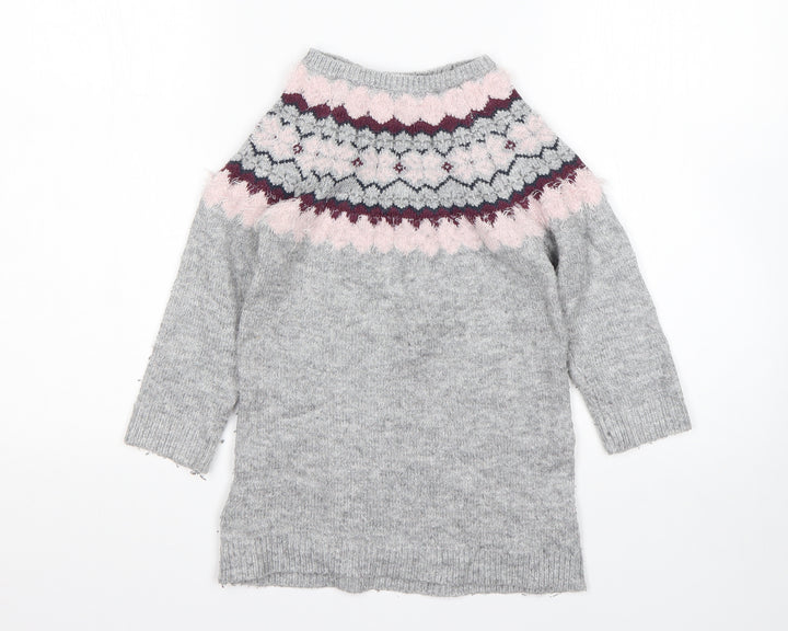 Primark Girls Multicoloured Round Neck Argyle/Diamond Acrylic Pullover Jumper Size 5-6 Years