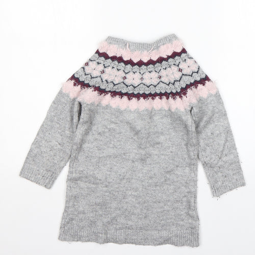 Primark Girls Multicoloured Round Neck Argyle/Diamond Acrylic Pullover Jumper Size 5-6 Years