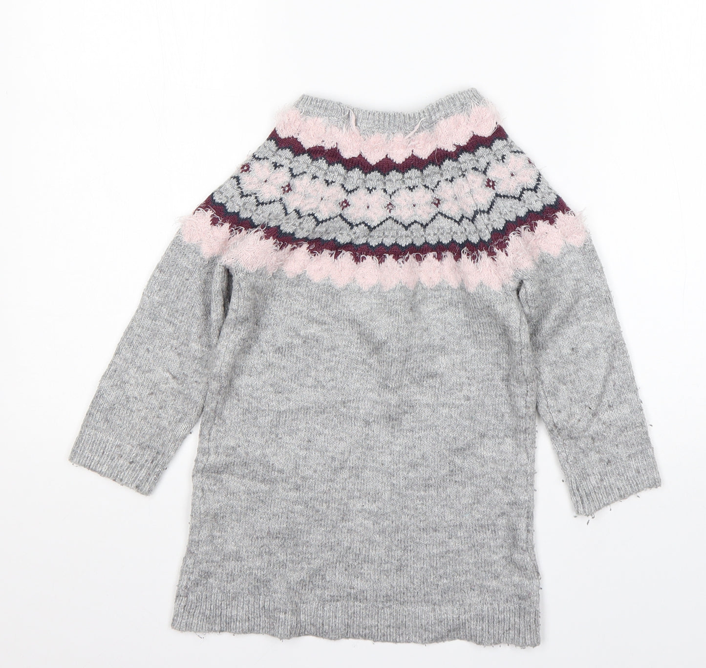 Primark Girls Multicoloured Round Neck Argyle/Diamond Acrylic Pullover Jumper Size 5-6 Years