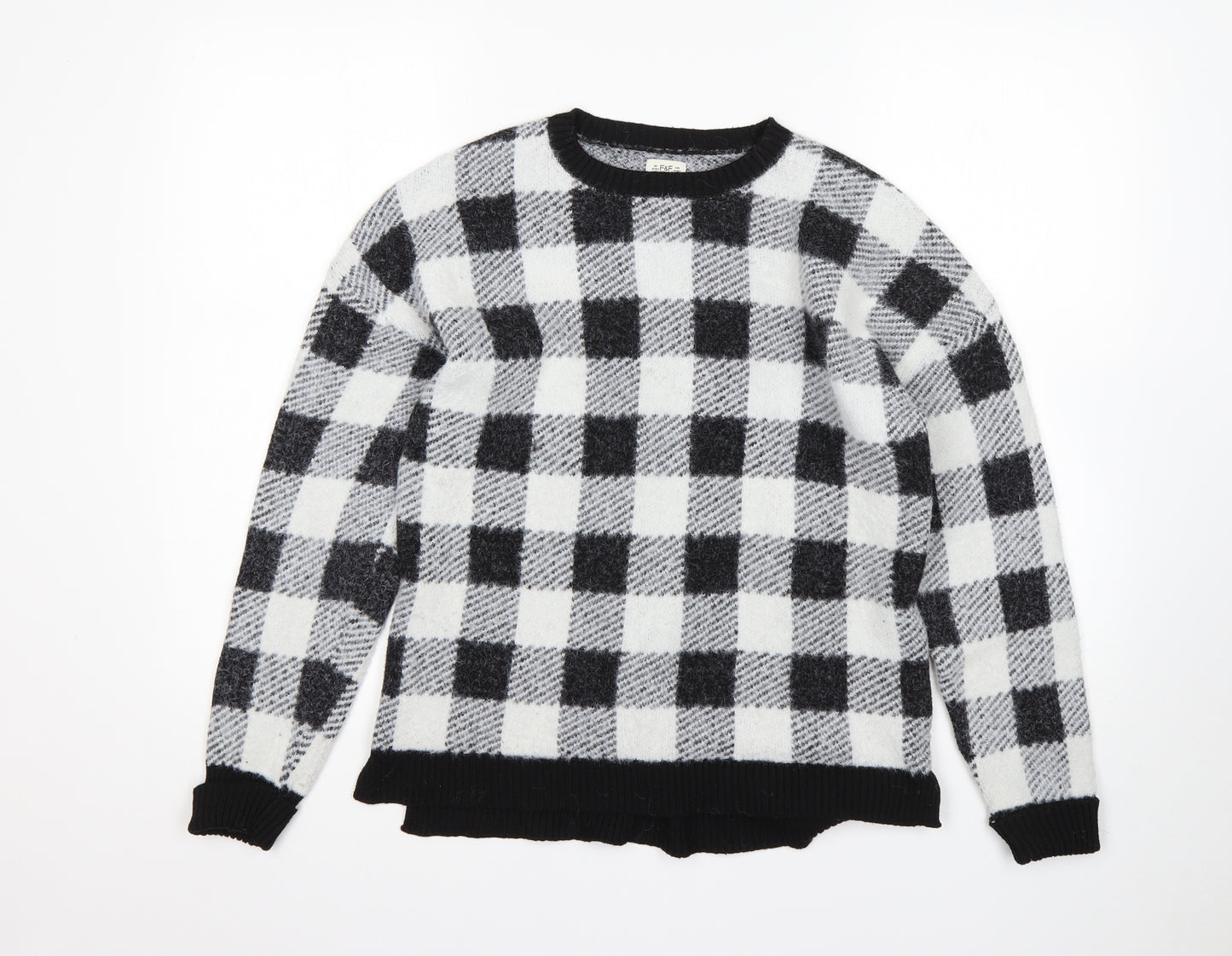 F&F Girls Multicoloured Round Neck Check Polyamide Pullover Jumper Size 13-14 Years