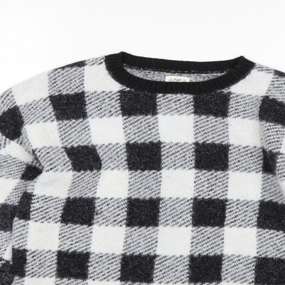 F&F Girls Multicoloured Round Neck Check Polyamide Pullover Jumper Size 13-14 Years
