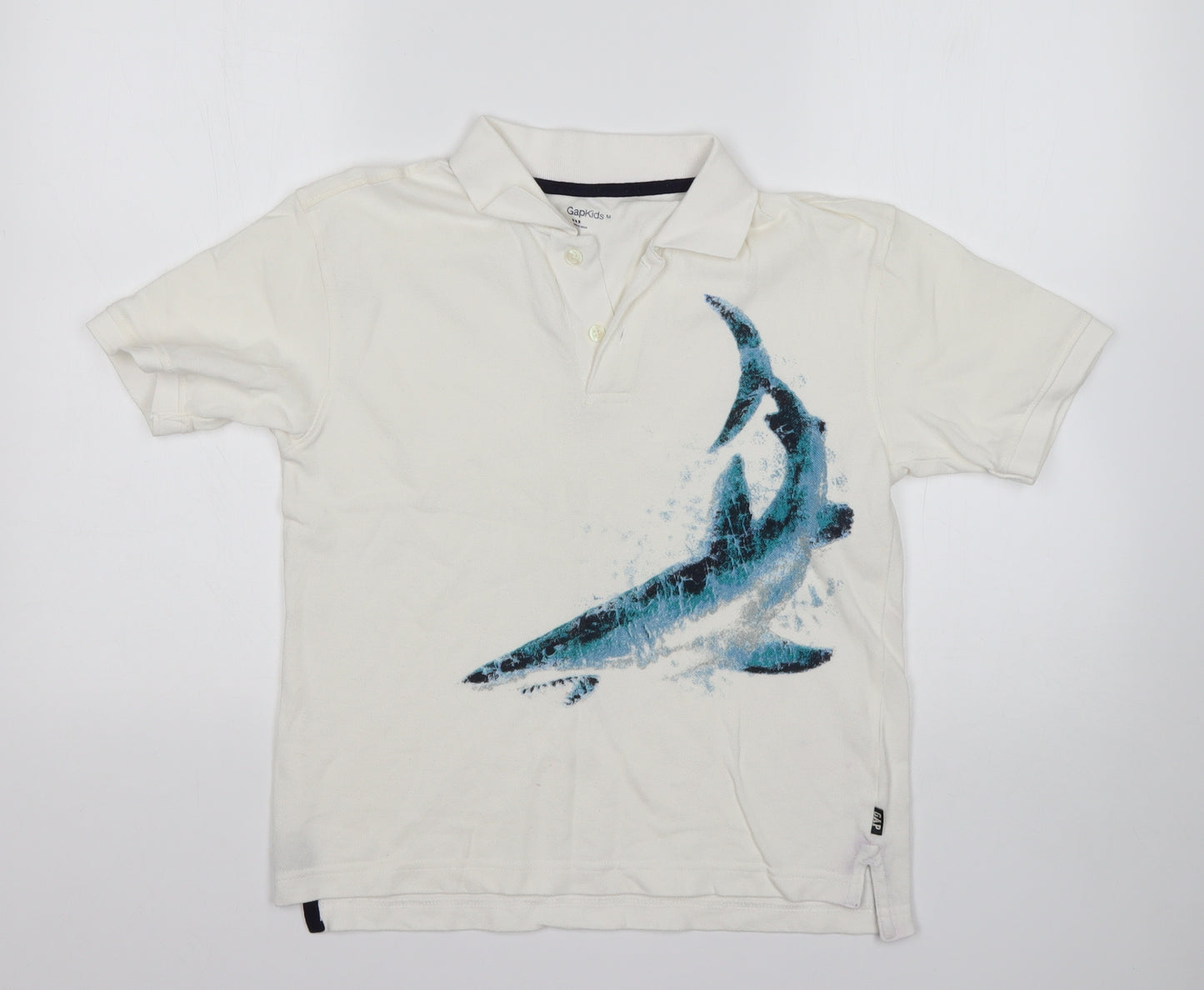 Gap Boys Multicoloured Animal Print Cotton Basic Polo Size M Collared  - Shark