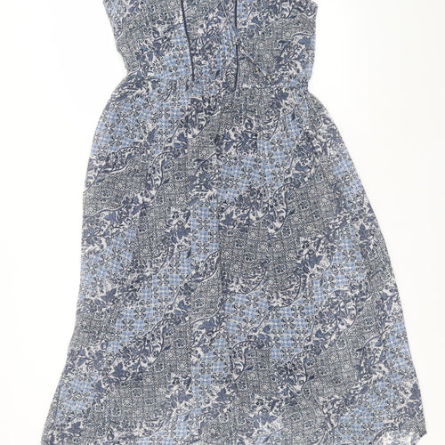 Indigo Womens Blue Geometric Polyester A-Line  Size 10  Round Neck