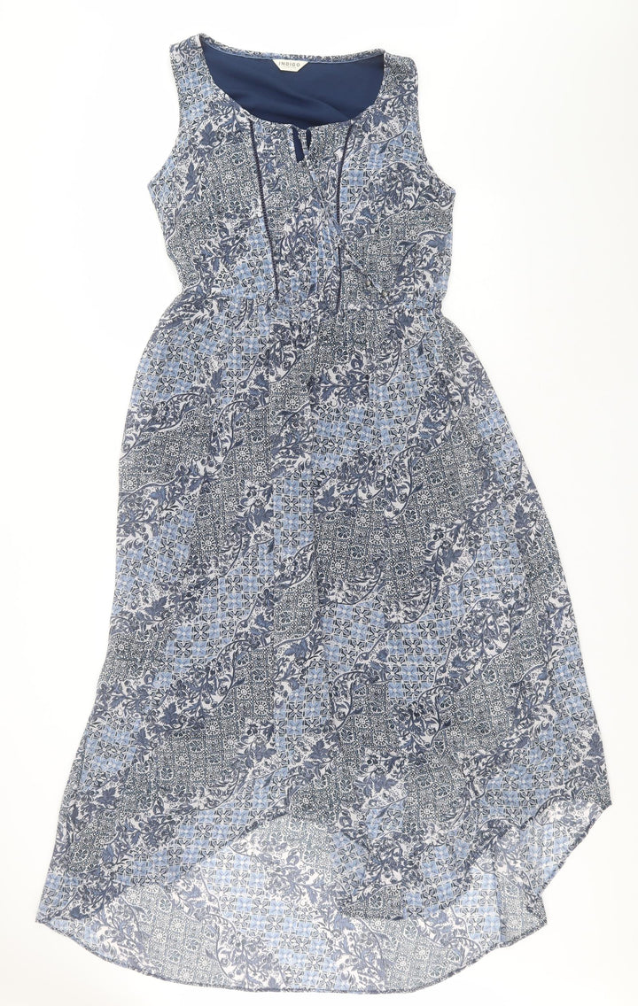 Indigo Womens Blue Geometric Polyester A-Line Size 10 Round Neck