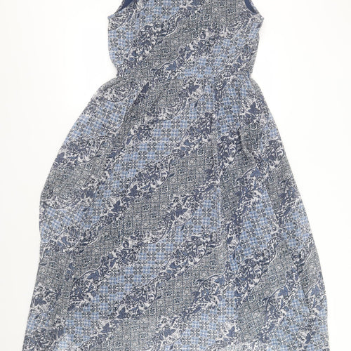 Indigo Womens Blue Geometric Polyester A-Line  Size 10  Round Neck