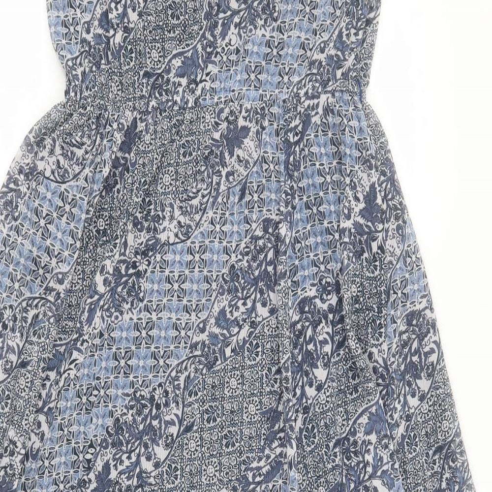 Indigo Womens Blue Geometric Polyester A-Line  Size 10  Round Neck