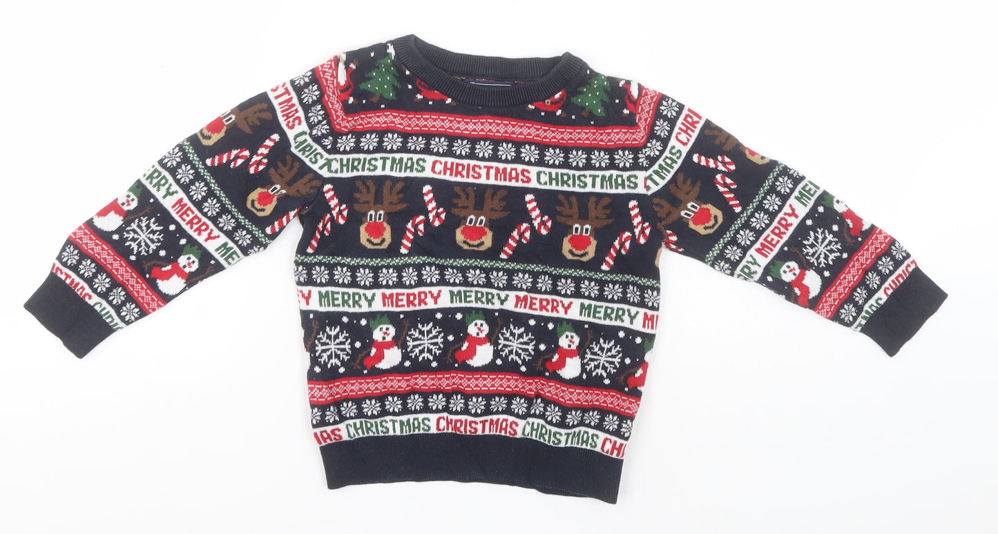 NEXT Boys Blue Round Neck Fair Isle Cotton Pullover Jumper Size 2-3 Years   - Christams