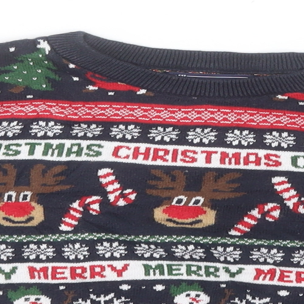 NEXT Boys Blue Round Neck Fair Isle Cotton Pullover Jumper Size 2-3 Years   - Christams