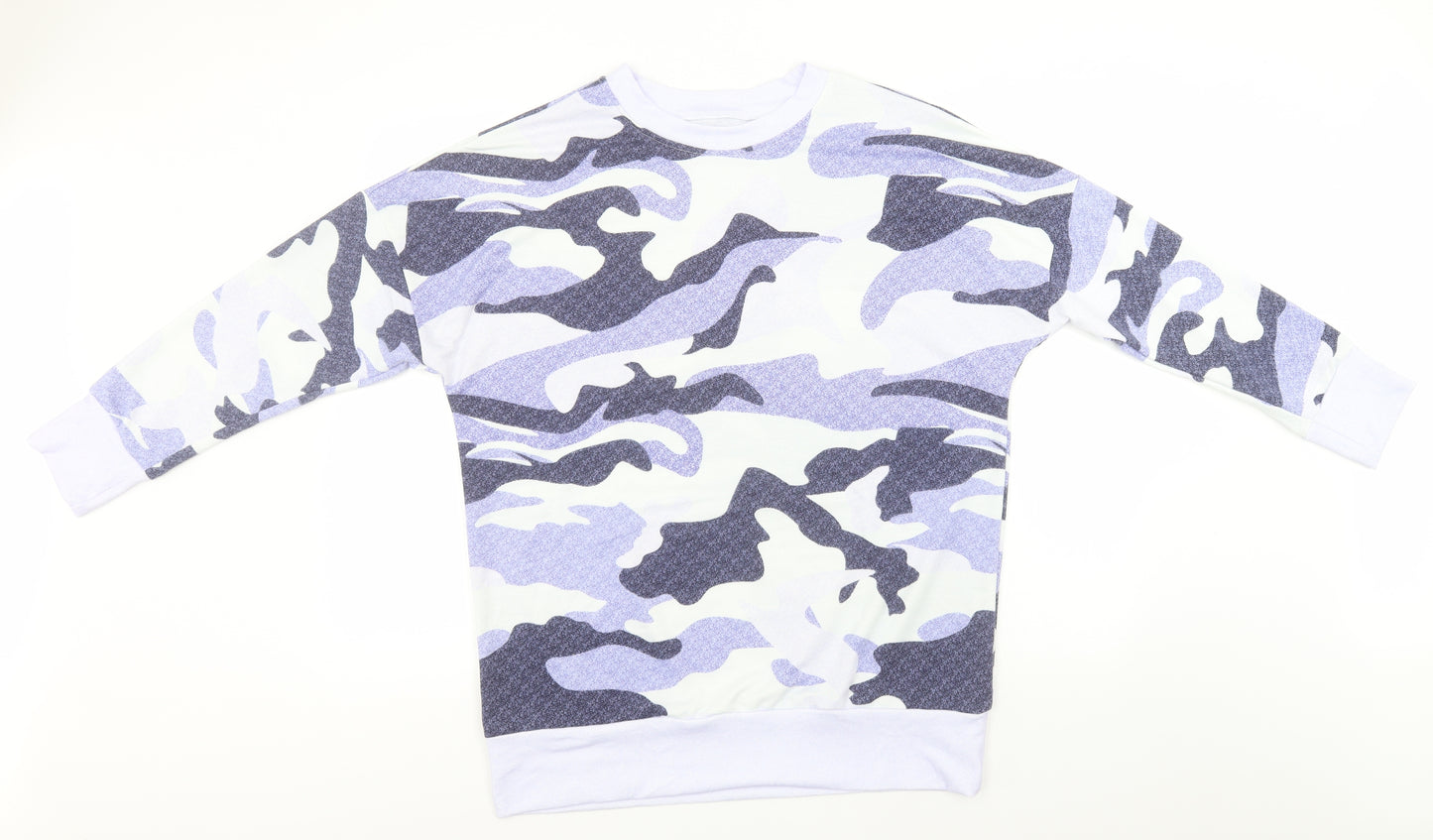 Preworn Mens Blue Round Neck Camouflage Polyester Pullover Jumper Size L