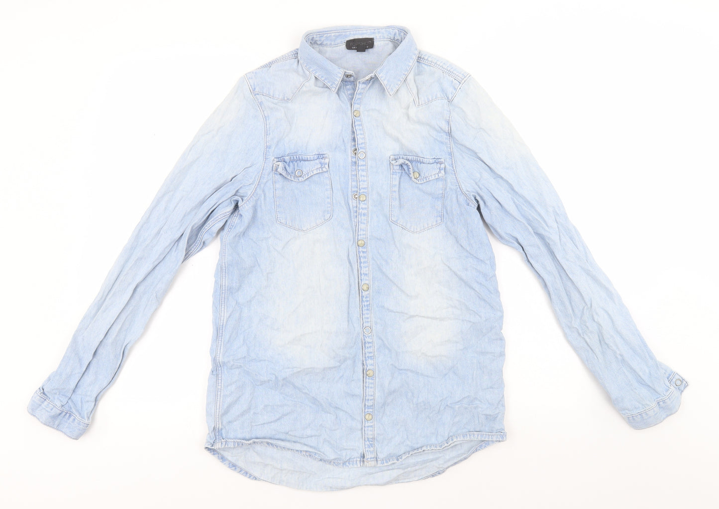 Topshop Womens Blue  Cotton Basic Button-Up Size 10 Collared