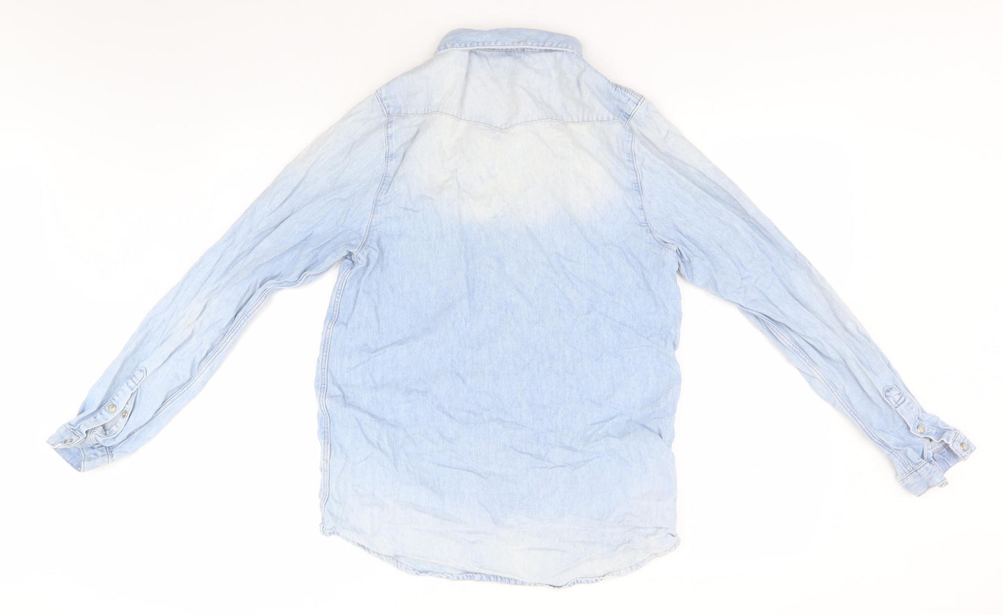 Topshop Womens Blue  Cotton Basic Button-Up Size 10 Collared