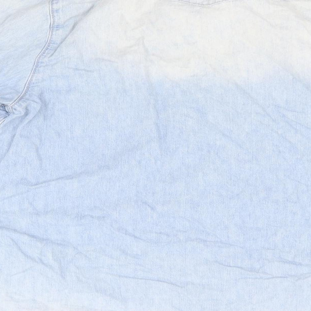 Topshop Womens Blue  Cotton Basic Button-Up Size 10 Collared