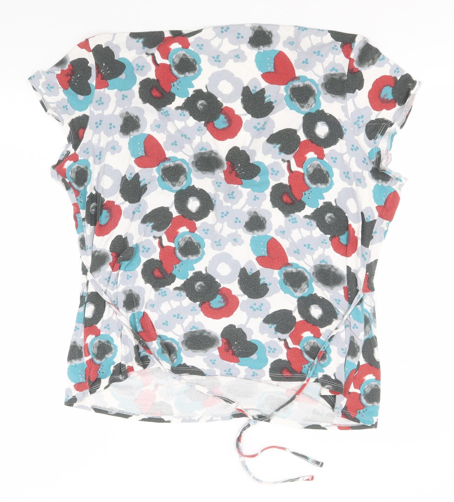 Debenhams Womens White Floral Viscose Basic Blouse Size 22 V-Neck