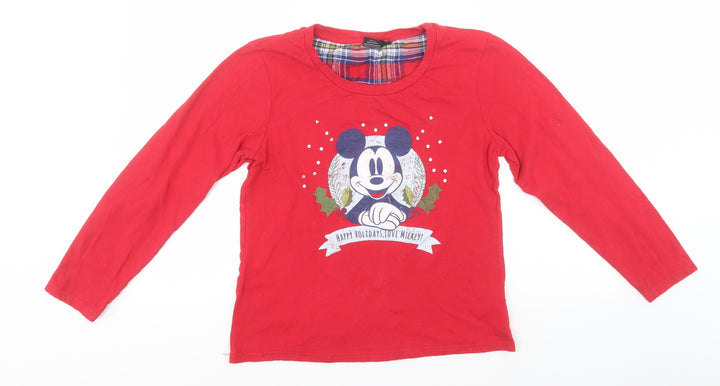 Disney Womens Red  Cotton Basic T-Shirt Size 10 Round Neck - Mickey Mouse, Christmas