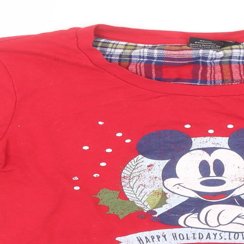 Disney Womens Red  Cotton Basic T-Shirt Size 10 Round Neck - Mickey Mouse, Christmas