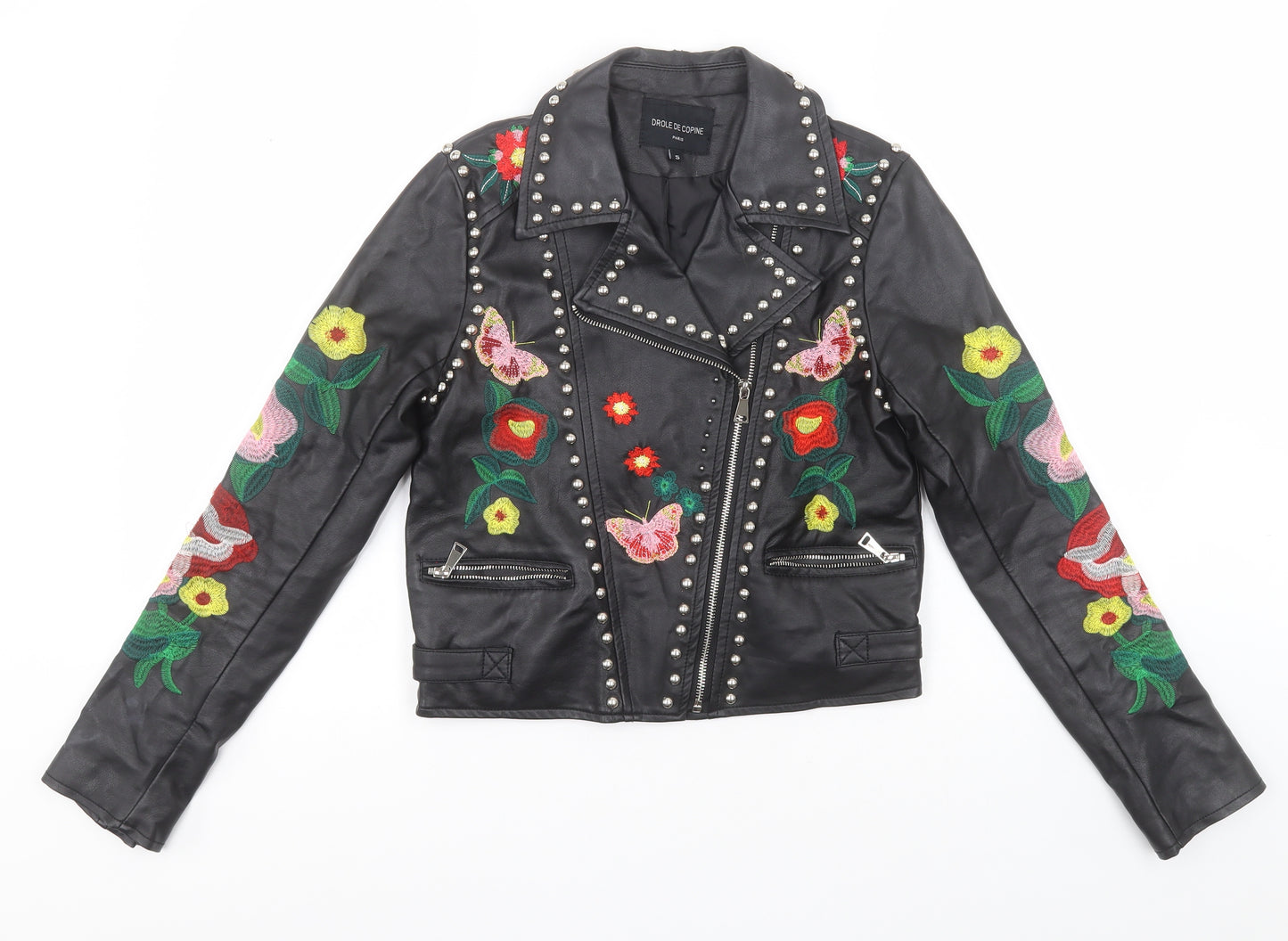 Drole de copine Womens Black Floral  Jacket  Size S
