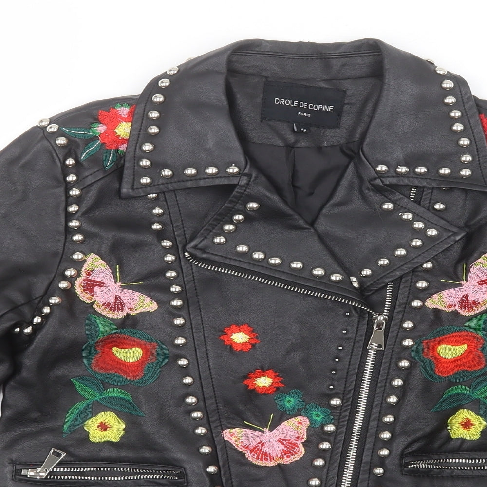 Drole de copine Womens Black Floral  Jacket  Size S