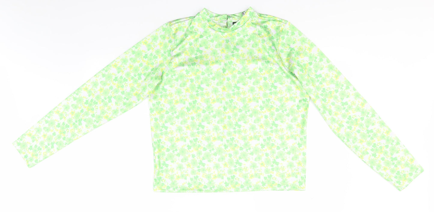 ASOS Womens Green Round Neck Floral Polyester Pullover Jumper Size 14