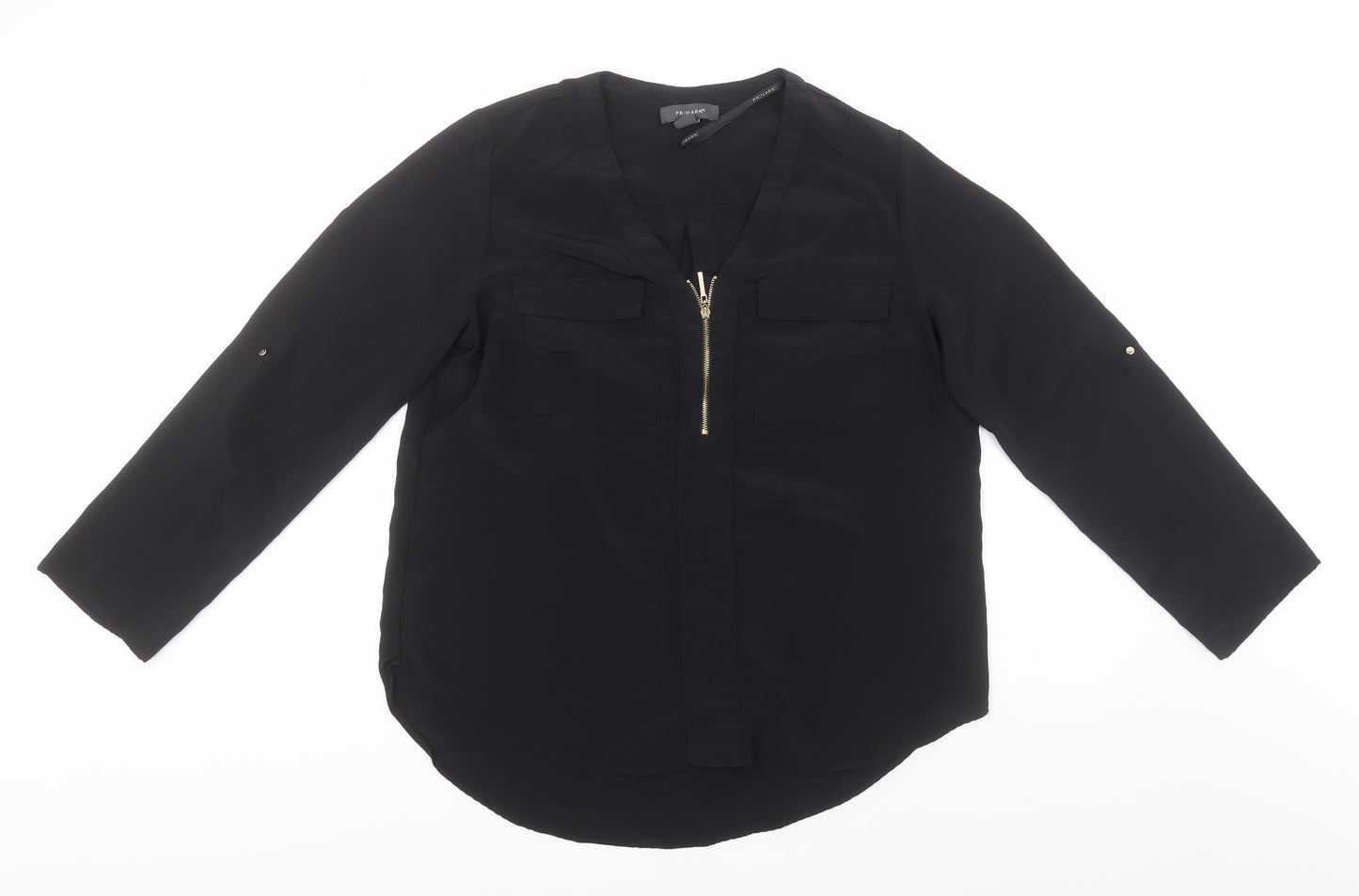Primark Womens Black  Polyester Basic T-Shirt Size 14 Crew Neck