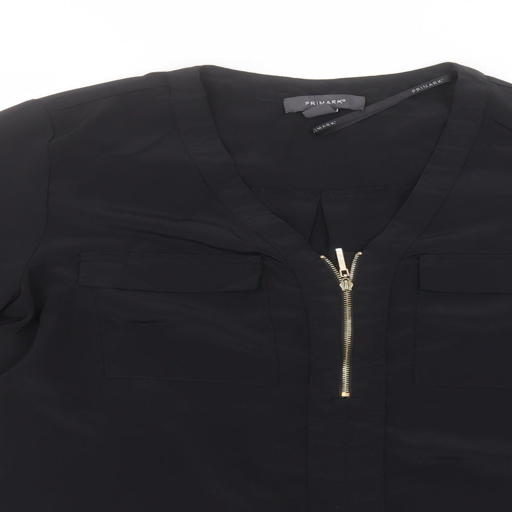 Primark Womens Black  Polyester Basic T-Shirt Size 14 Crew Neck