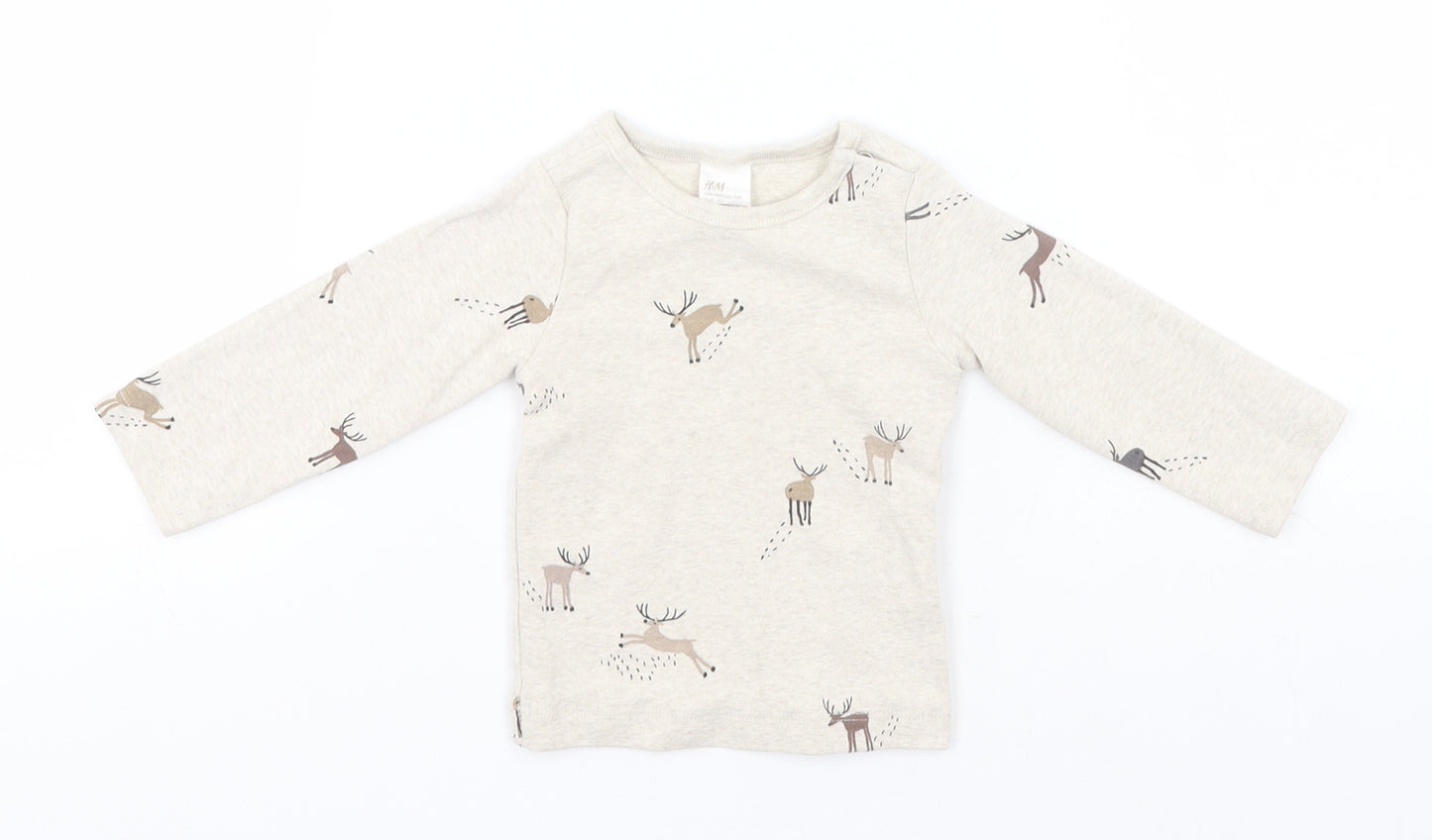 H&M Baby Ivory  Cotton Basic T-Shirt Size 0-3 Months Round Neck  - Reindeer