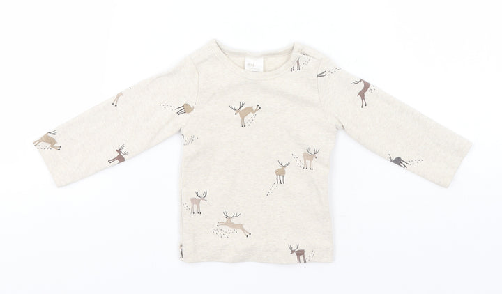 H&M Baby Ivory  Cotton Basic T-Shirt Size 0-3 Months Round Neck  - Reindeer