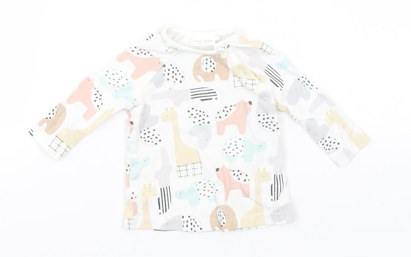 NEXT Baby White Animal Print Cotton Basic T-Shirt Size Newborn Round Neck  - Animals