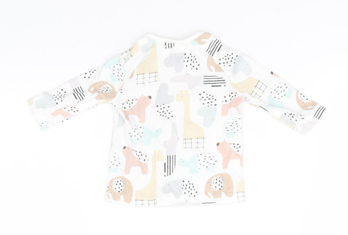 NEXT Baby White Animal Print Cotton Basic T-Shirt Size Newborn Round Neck  - Animals