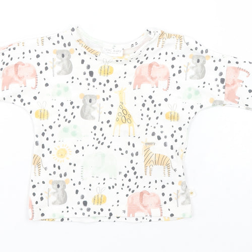 NEXT Baby White Animal Print Cotton Basic T-Shirt Size 0-3 Months Round Neck  - Animals