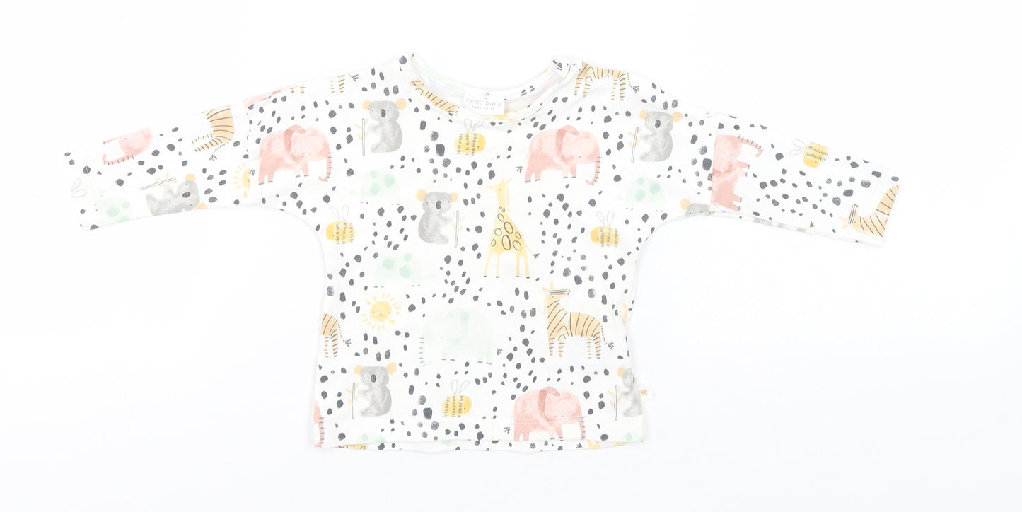 NEXT Baby White Animal Print Cotton Basic T-Shirt Size 0-3 Months Round Neck  - Animals