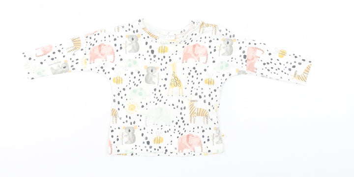 NEXT Baby White Animal Print Cotton Basic T-Shirt Size 0-3 Months Round Neck  - Animals