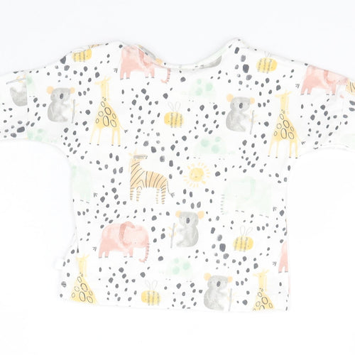 NEXT Baby White Animal Print Cotton Basic T-Shirt Size 0-3 Months Round Neck  - Animals