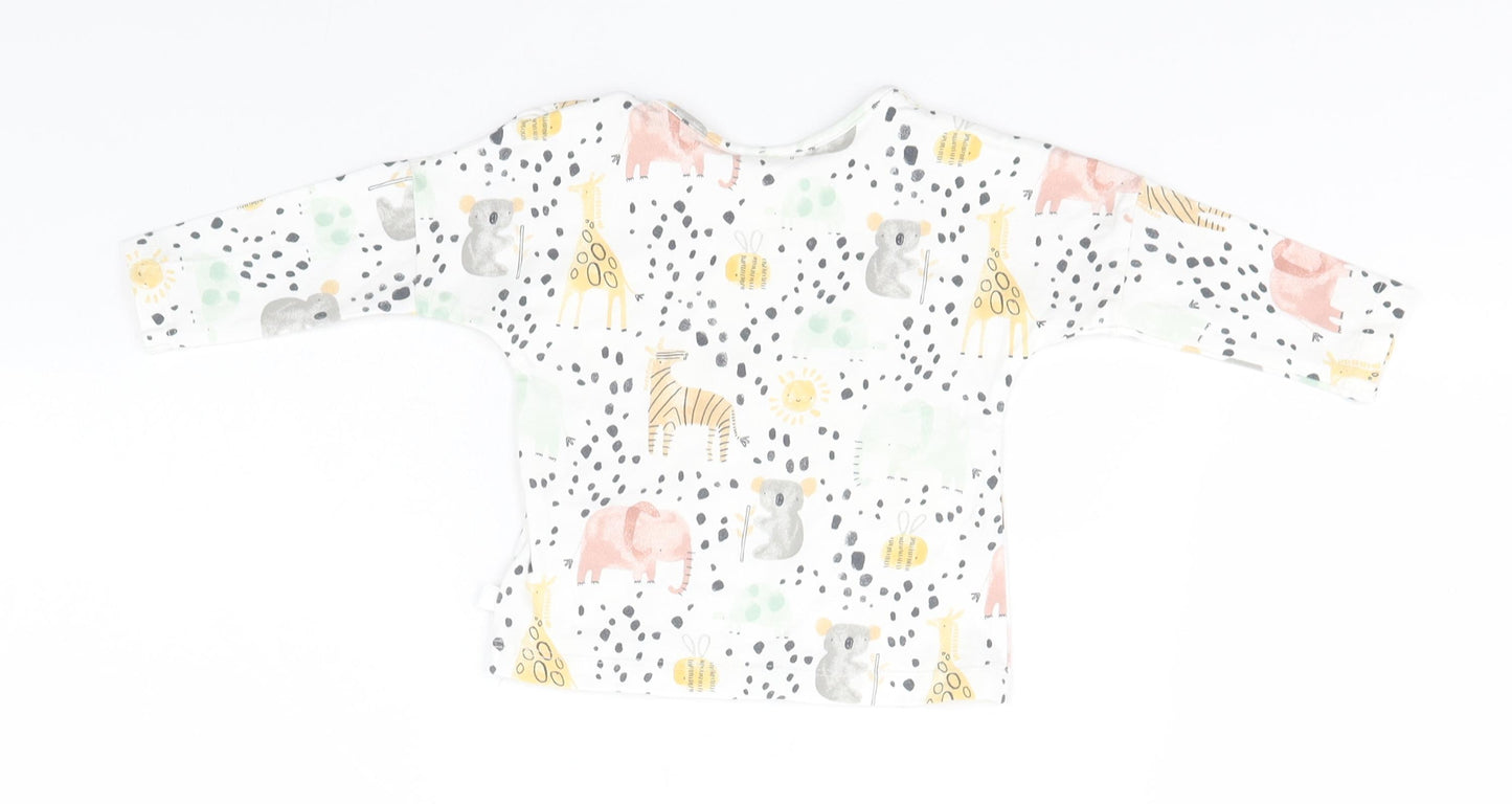 NEXT Baby White Animal Print Cotton Basic T-Shirt Size 0-3 Months Round Neck  - Animals
