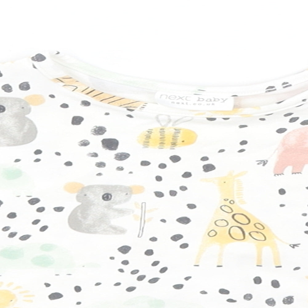 NEXT Baby White Animal Print Cotton Basic T-Shirt Size 0-3 Months Round Neck  - Animals