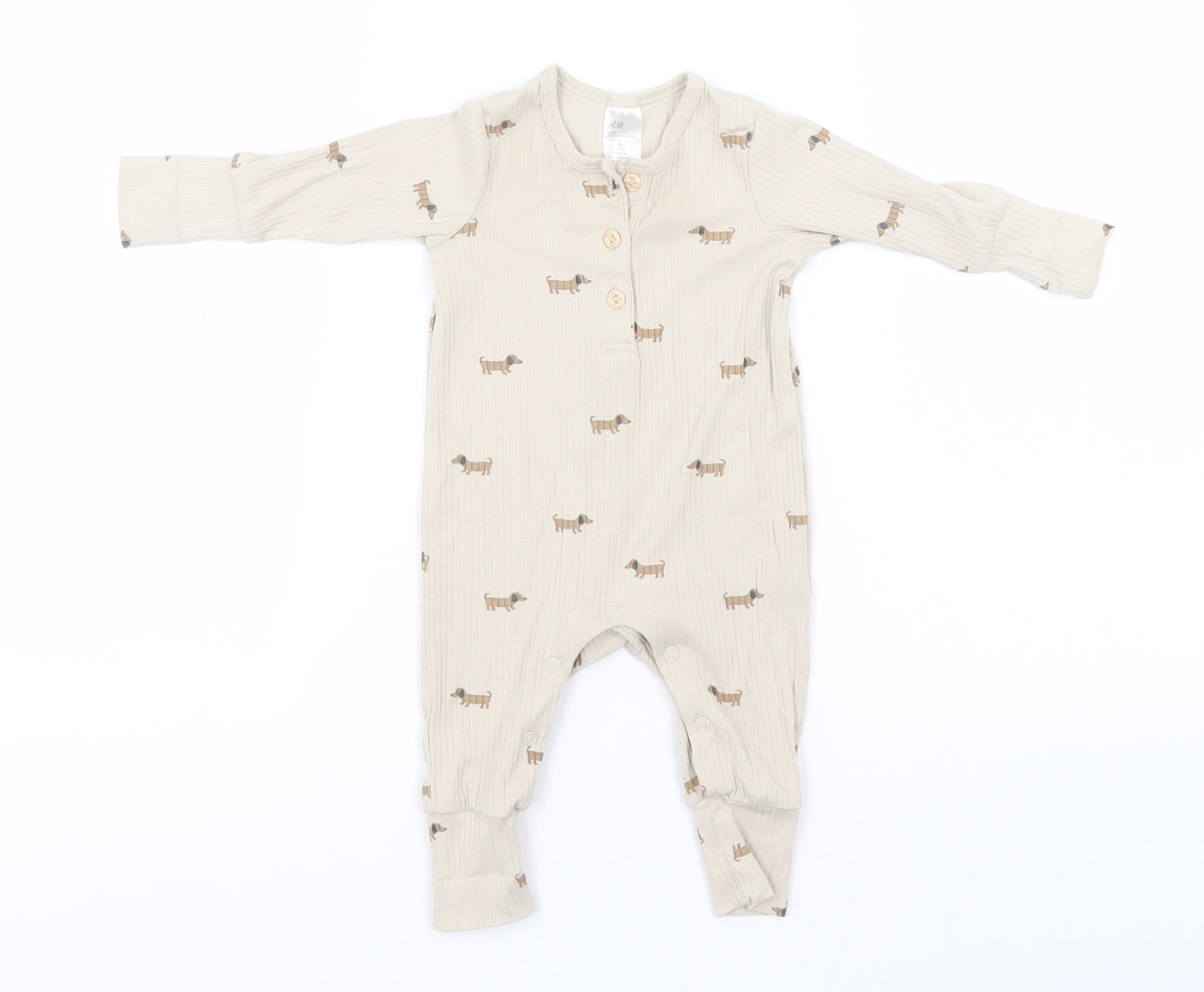 H&M Baby Brown Striped Cotton Babygrow One-Piece Size 3-6 Months   - Dogs