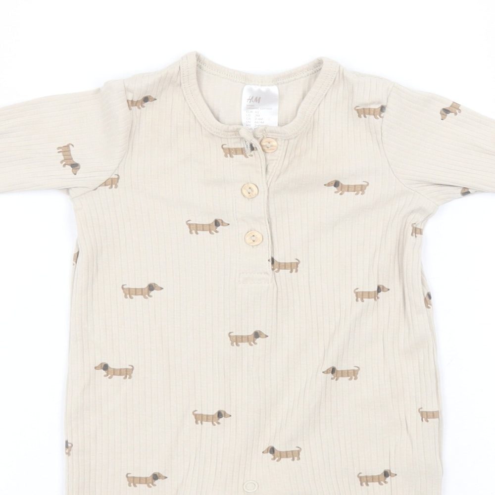 H&M Baby Brown Striped Cotton Babygrow One-Piece Size 3-6 Months   - Dogs