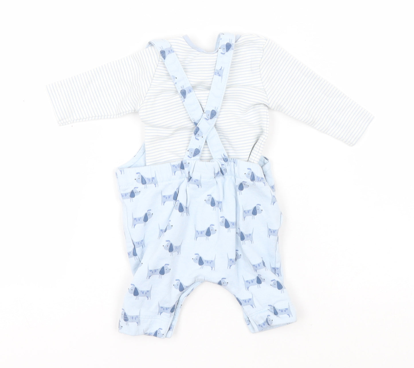 NEXT Baby Blue  Cotton Dungaree Outfit/Set Size Newborn   - Dogs